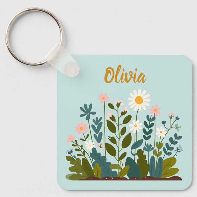 Botanical Modern Elegant  Daisies  Key Ring (Front)