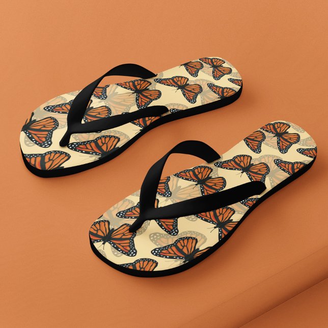 Botanical Monarch Butterflies Pattern Thongs (Cute flip flops with butterfly pattern.)