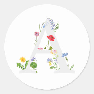 botanical monogram alphabet A wildflowers Classic Round Sticker