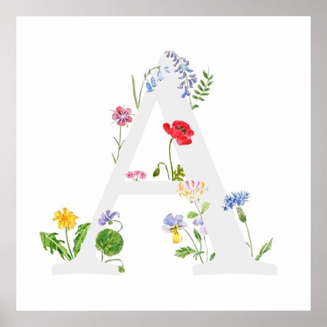 botanical monogram alphabet A wildflowers Poster (Front)