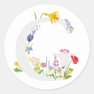 botanical monogram alphabet g wildflowers classic round sticker
