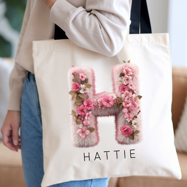 Botanical Monogram Bachelorette Party Custom Name Tote Bag (Cottagecore Flower Initial Bridesmaid Gift | Vintage Wildflower Alphabet Teacher Appreciation Bag)