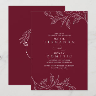 Botanical Monogram Burgundy Modern Wedding Invitation
