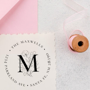 Botanical Monogram Circular Family Return Address Rubber Stamp