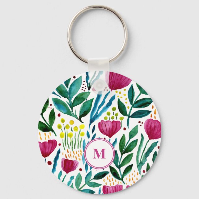 Botanical Monogram floral illustration  Key Ring (Front)