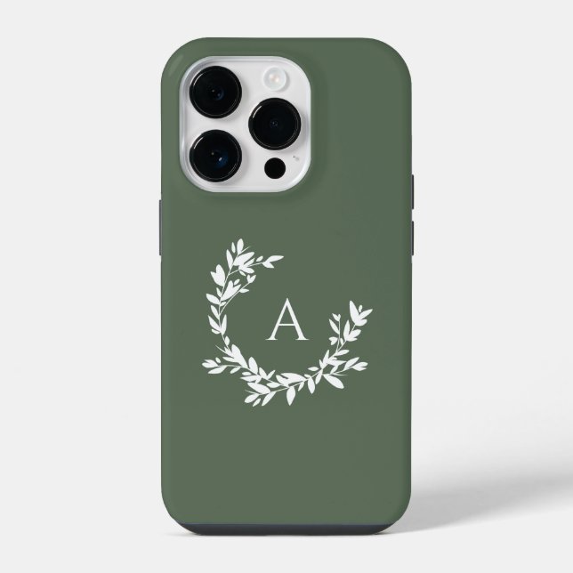 Botanical Monogram Initial Green iPhone Case (Back)