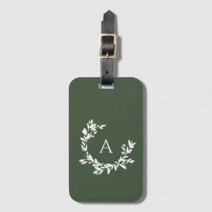 Botanical Monogram Initial Green Luggage Tag