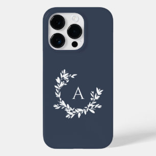 Botanical Monogram Initial Navy Blue Case-Mate iPhone 14 Pro Case