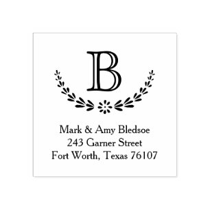 Botanical Monogram Initial Return Address Rubber Stamp