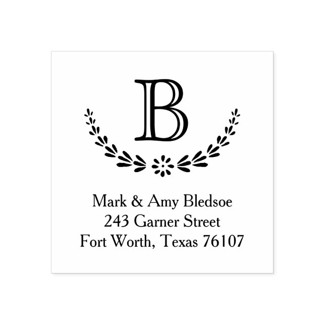 Botanical Monogram Initial Return Address Rubber Stamp (Imprint)