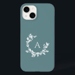 Botanical Monogram Initial Teal Turquoise Case-Mate iPhone 14 Case<br><div class="desc">A hand drawn crescent wreath of leaves and laurels surrounds your monogram or initial. The minimal floral illustration is perfect for a rustic or farmhouse feel. Click the customise button to change the background colour or to add more text.</div>