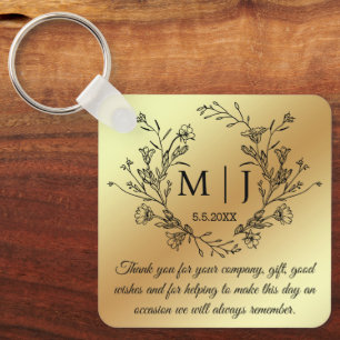  botanical monogram thank you wedding gold key ring
