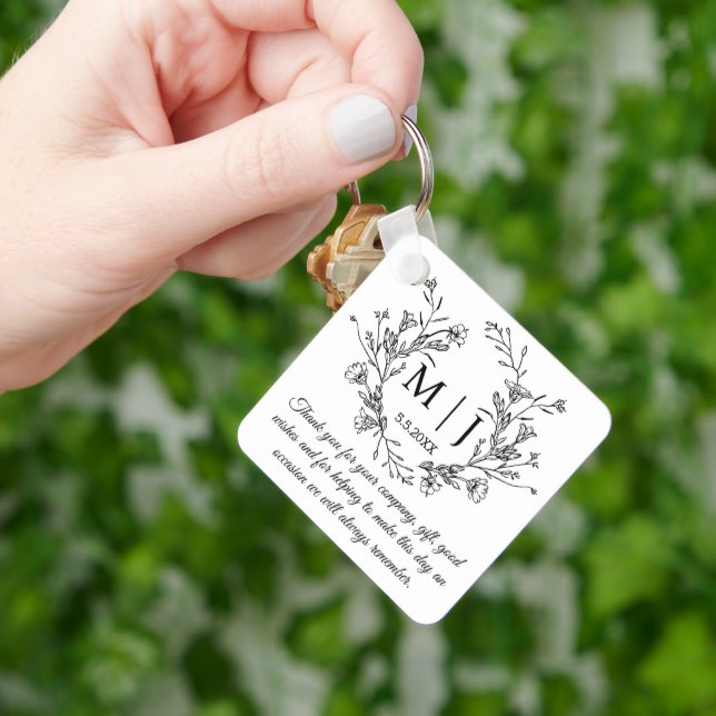  botanical monogram thank you wedding  key ring (Hand)