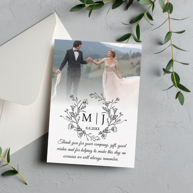  botanical monogram thank you wedding photo card (Creator Uploaded)