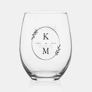 Botanical Monogram Wedding or Anniversary  Stemless Wine Glass