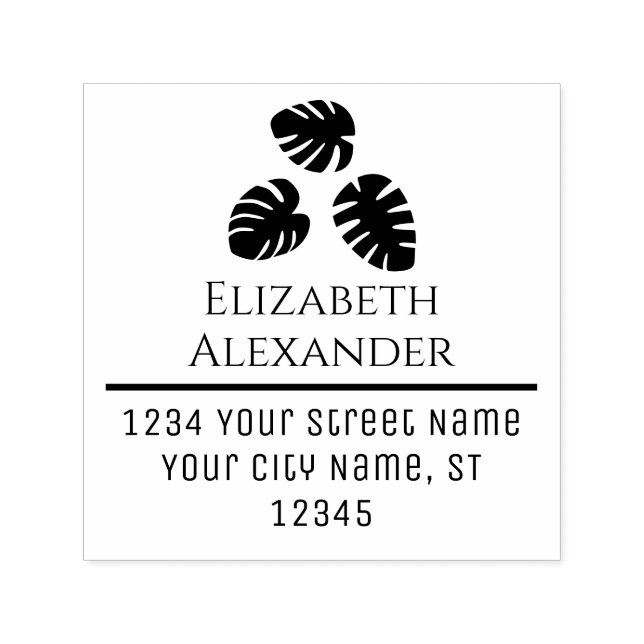 Botanical Monstera Leaves Name Address  Self-inking Stamp (Design)