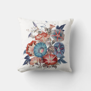 Botanical Morning Glories Flower Bouquet Cushion