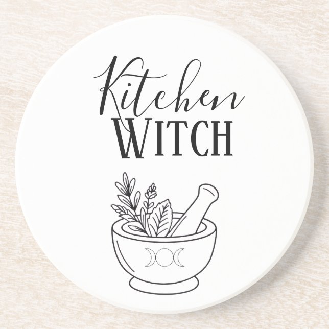 Botanical Mortar & Pestle Kitchen Witch Coaster (Front)