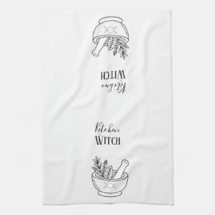 Botanical Mortar & Pestle Kitchen Witch Tea Towel