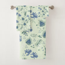 Botanical Moss Print in blue and light green Bath 
