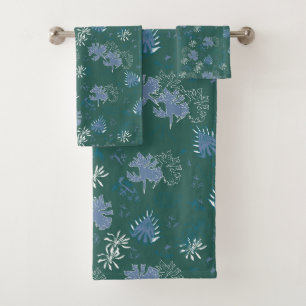 Botanical Moss Print in blue, green, teal Bath Tow Bath Towel Set
