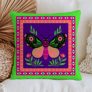Botanical Moth Purple& Green Maximalist Insect Cushion