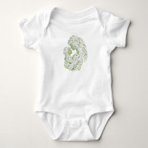 Botanical Mother and Child Silhouette Art Baby Bodysuit
