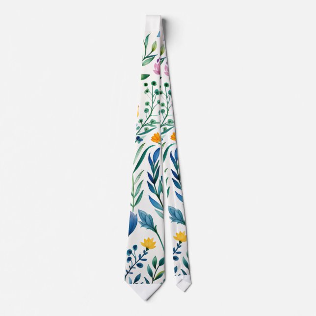 Botanical Multi-Colour Watercolor Floral Pattern Tie (Front)