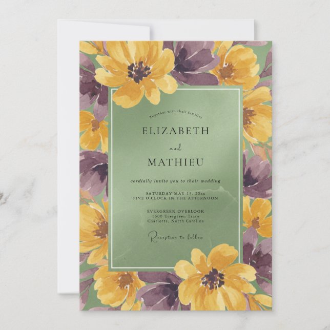 Botanical Mustard Plum Painted Wedding Invitation (Front)