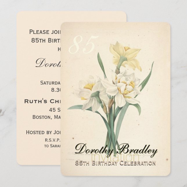Botanical Narcissus 85th Birthday Invitation (Front/Back)