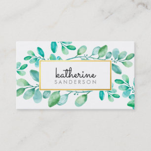 BOTANICAL NATURE modern watercolor painted leaves Business Card