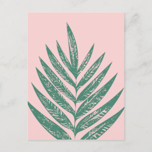 Botanical Nature Tropical Illustration Pink Green Postcard