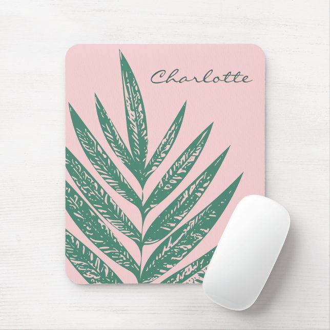 Botanical Nature Tropical Pink Green Personalised Mouse Pad (With Mouse)