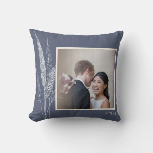 Botanical Navy Personalised Wedding Couple Photo Cushion