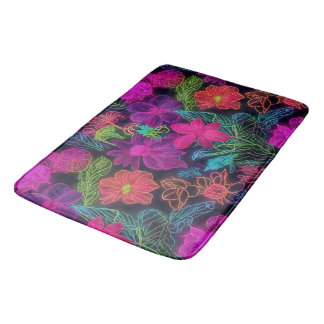 Botanical neon flowers bath mat