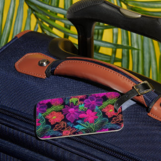 Botanical neon flowers luggage tag