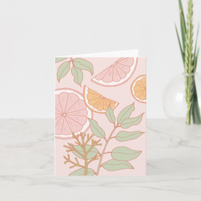Botanical Note Card with Citrus and Leaves (Front)