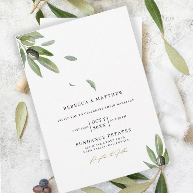 Botanical Olive Branch Elegant Calligraphy Wedding Invitation (Creator Uploaded)