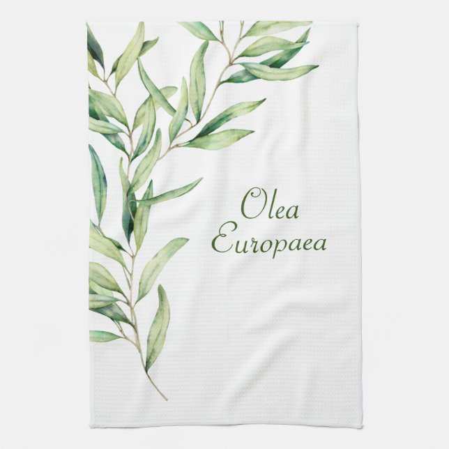 Botanical Olive Branch Foliage Tea Towel (Vertical)