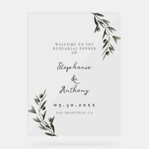 Botanical Olive Branch Italian Rehearsal Dinner Acrylic Sign