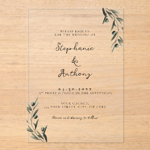 Botanical Olive Branch Leaves Italian Wedding  Acrylic Invitations