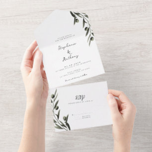 Botanical Olive Branch Leaves Italian Wedding All In One Invitation