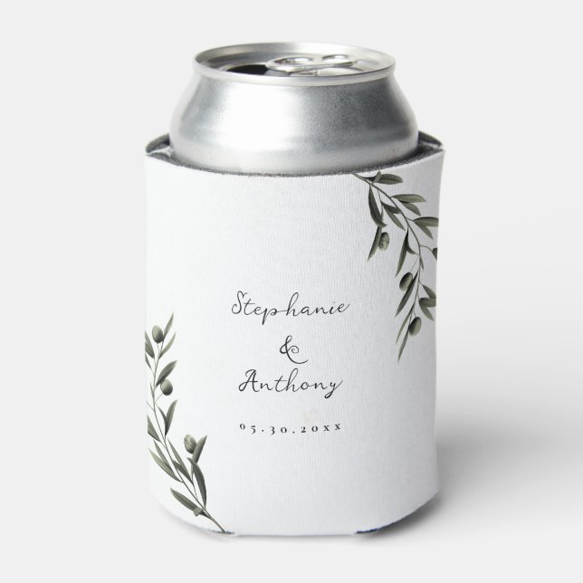 Botanical Olive Branch Leaves Italian Wedding   Can Cooler (Can Front)