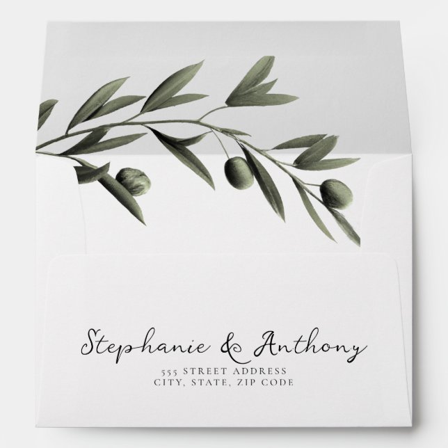 Botanical Olive Branch Leaves Italian Wedding  Envelope (Back (Bottom))