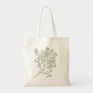 'Botanical Olive Branch' Minimalist Natural Budget Tote Bag