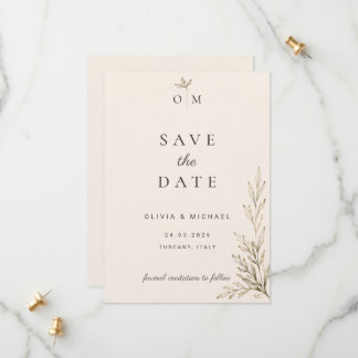 Botanical Olive Branch Save the Date Card 