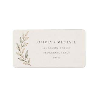 Botanical Olive Branch Wedding Address Label