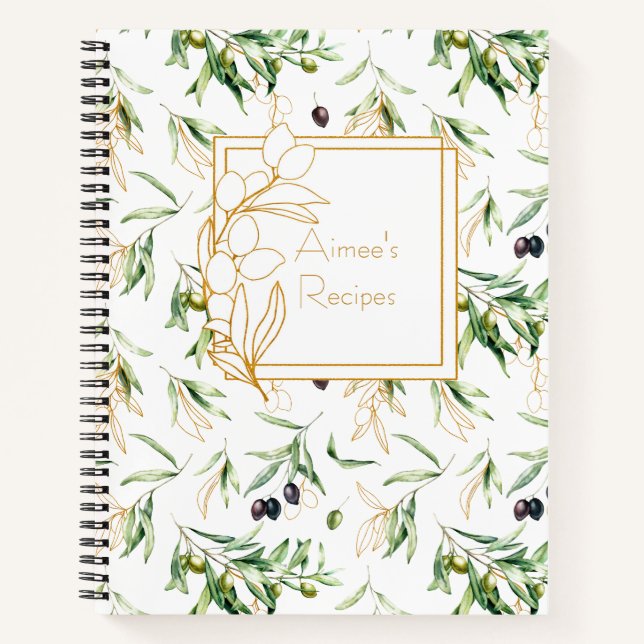 Botanical Olive Branches Recipe Organiser Notebook (Front)