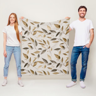 Botanical Olive Leaf Beige Floral Pattern Fleece Blanket
