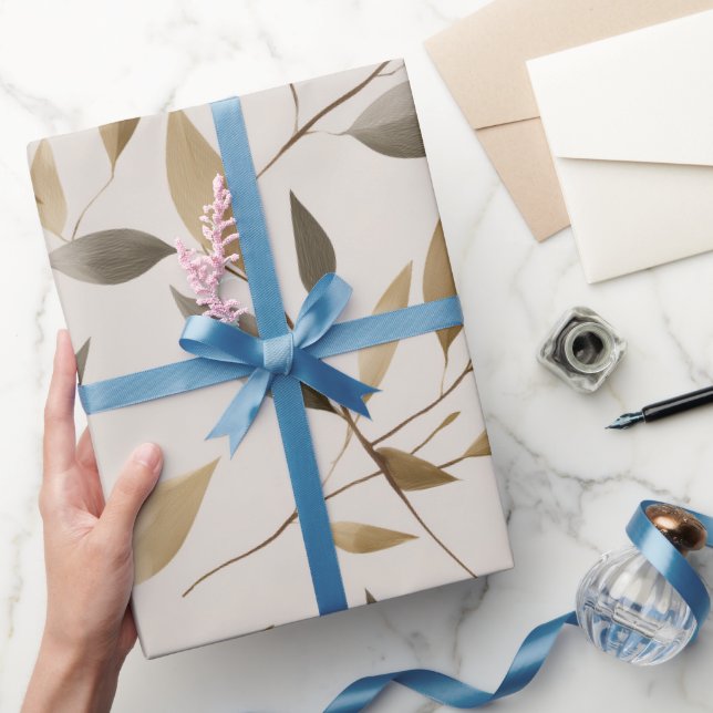 Botanical Olive Leaf Beige Floral Pattern Wrapping Paper (Gifting)
